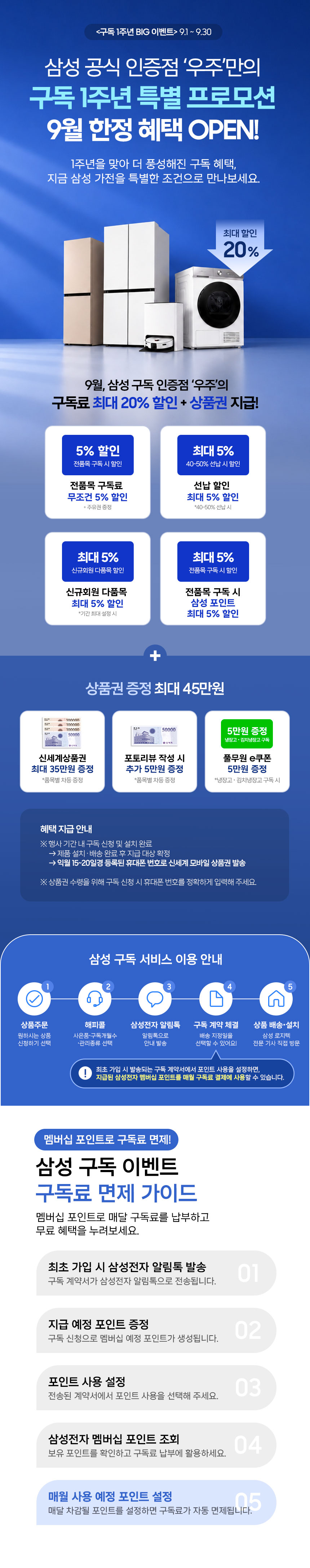 9월 구독 1주년 프로모션: 구독료 최대 20% 할인, 신세계 상품권 최대 35만원, 포토리뷰·풀무원 혜택 및 구독 이용 안내